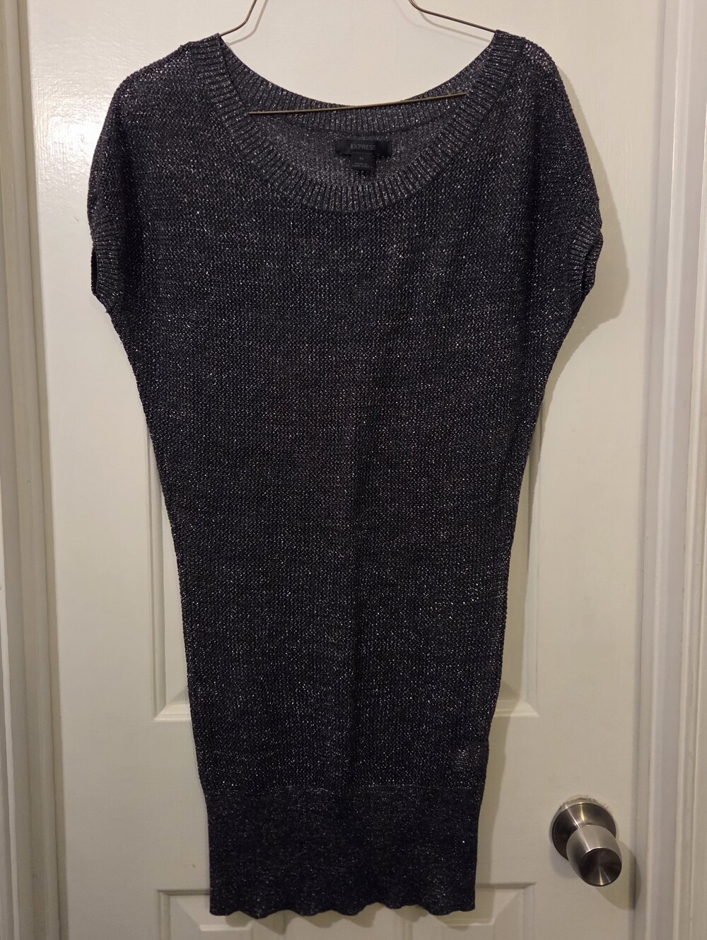 Express Women’s Metallic Knit  Sweater Dress In Dark Charcoal  Size M.